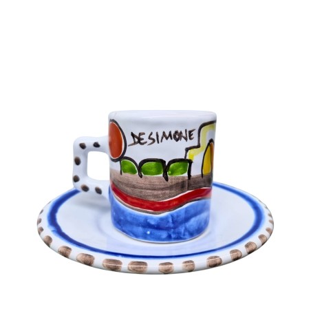 cylindrical Coffee Cup with Saucer Dammusi De Simone Sicilian handmade pottery cylindrical Coffee Cup with Saucer Dammusi De Simone Sicilian handmade pottery